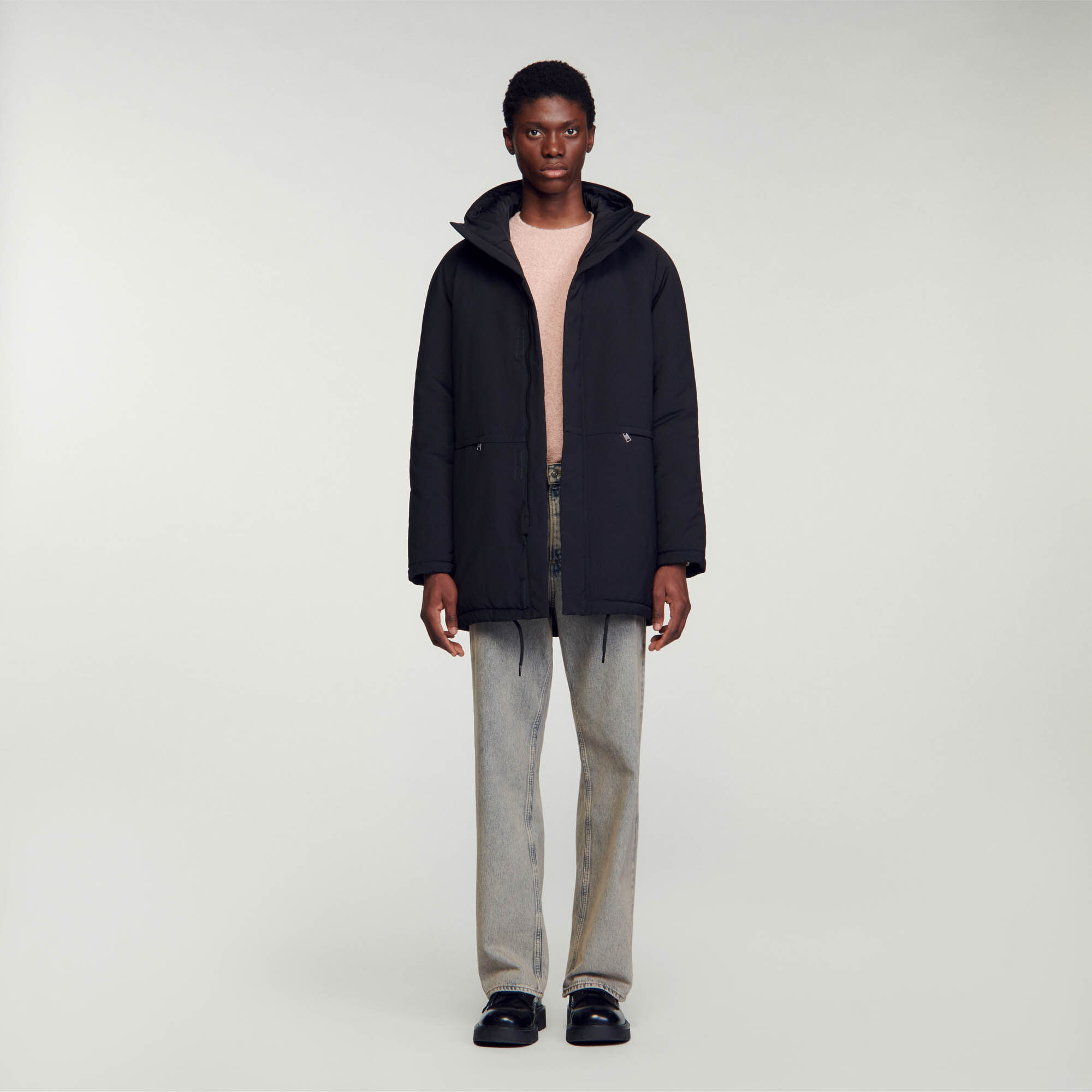 Fleece parka in technical fabric