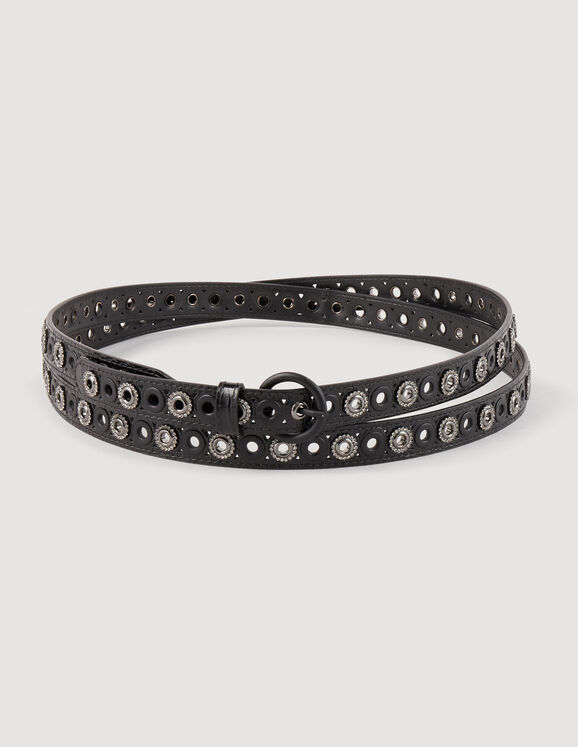 Leather belt with eyelets Black Femme