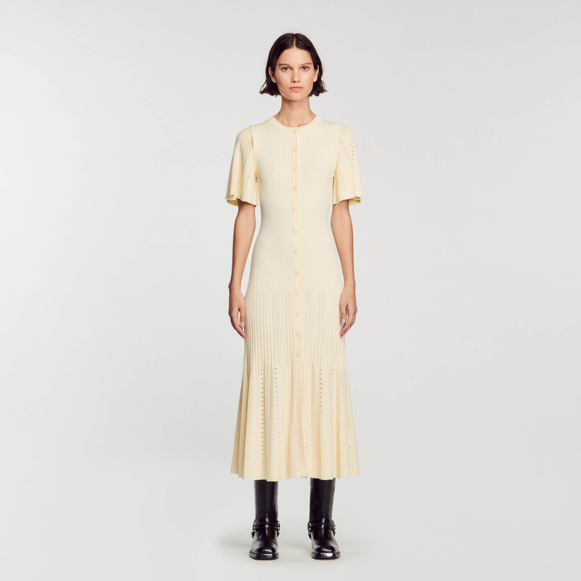 Two-tone midi knit dress - Dresses - Sandro-paris.com
