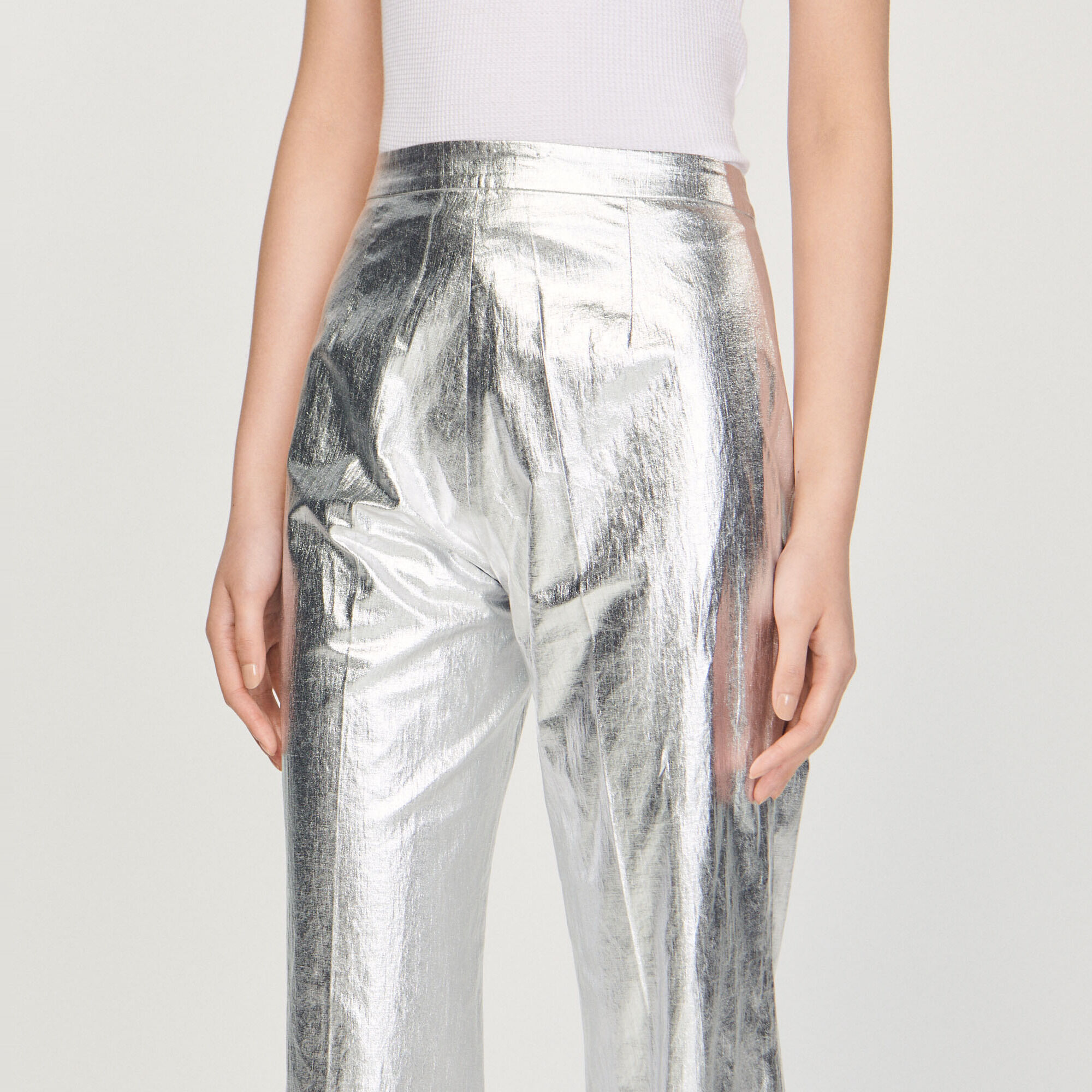 Women's Silver Metallic Faux Leather Trouser | Zelda | 4th & Reckless