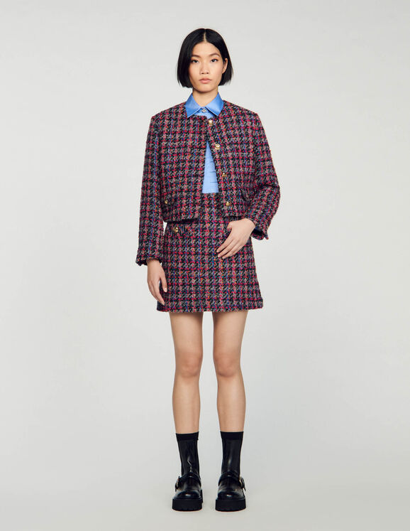 Houndstooth Skirt Suit for Women Mini Skirt Two Piece Set -  UK