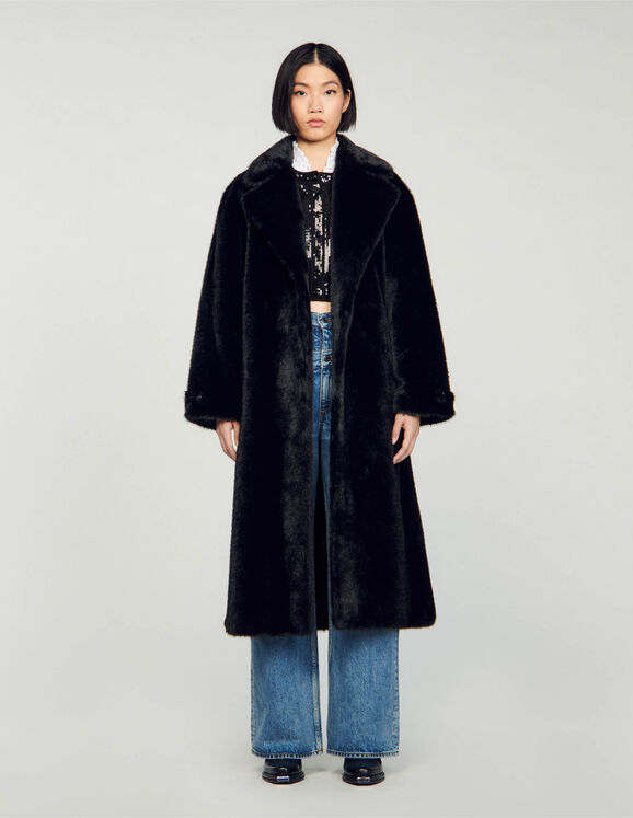 Long faux fur coat Black Femme
