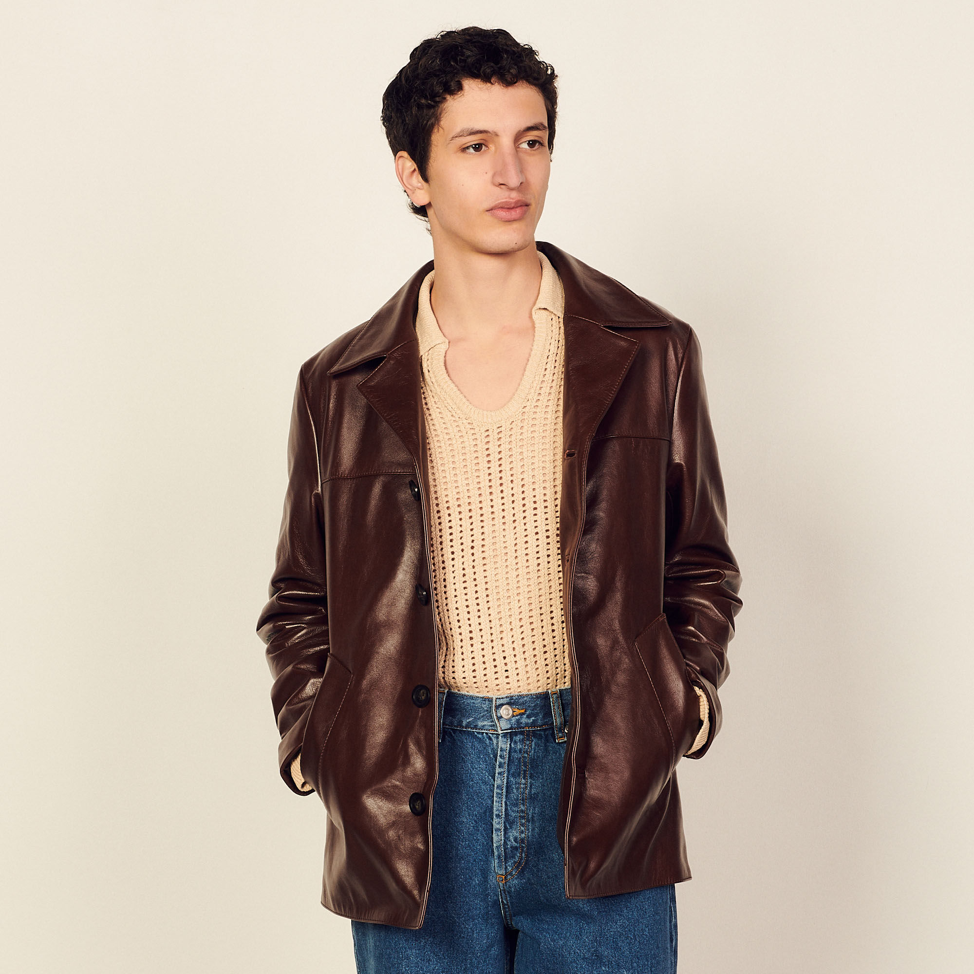 mens sandro leather jacket