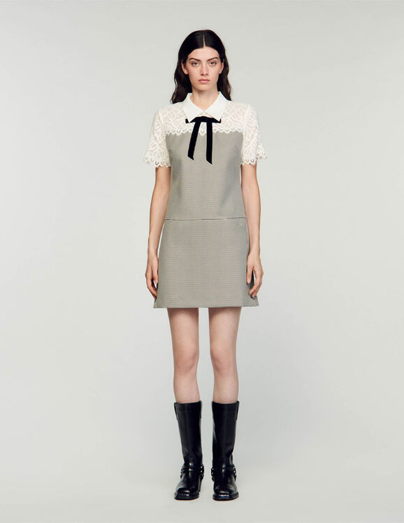 Two-material short dress Black / White Femme