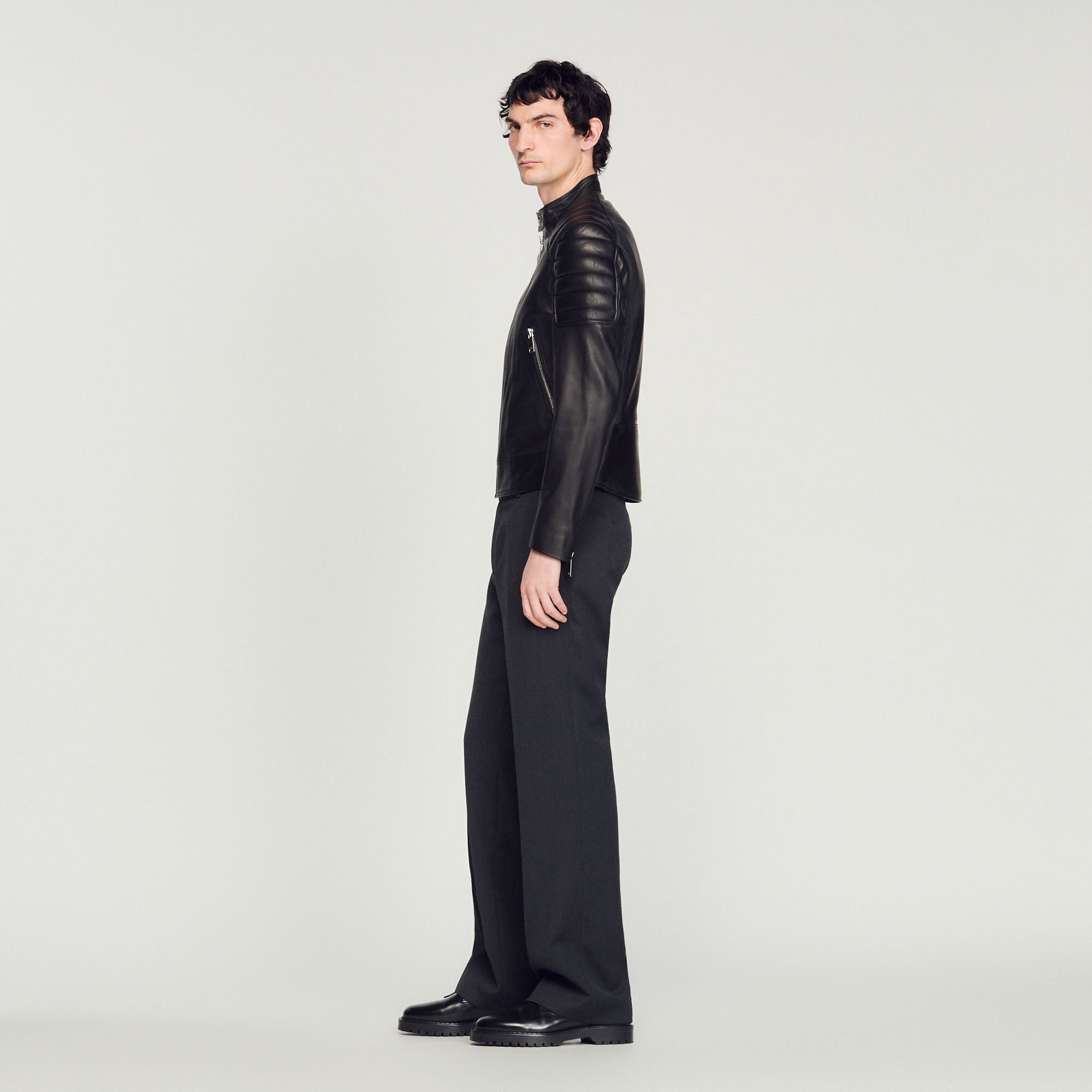 Leather jacket with quilted trims Leather goods Sandro paris