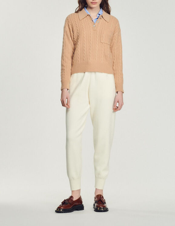 Cropped cable-knit sweater Camel Femme