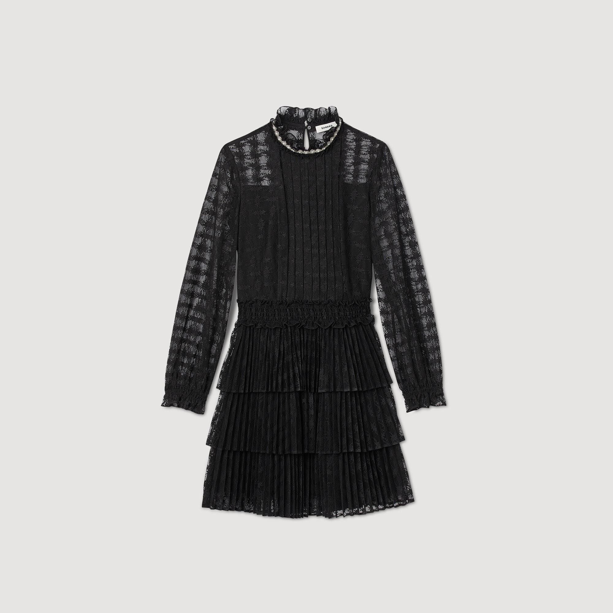 Sandro short dress hotsell with lace trim