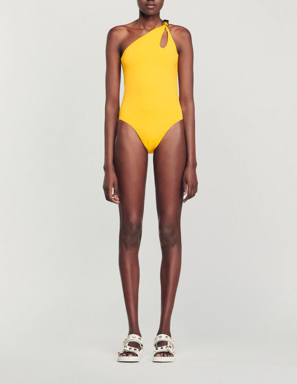 Yellow Double Strap Asymmetric One Piece Swimsuit / Bodysuit in