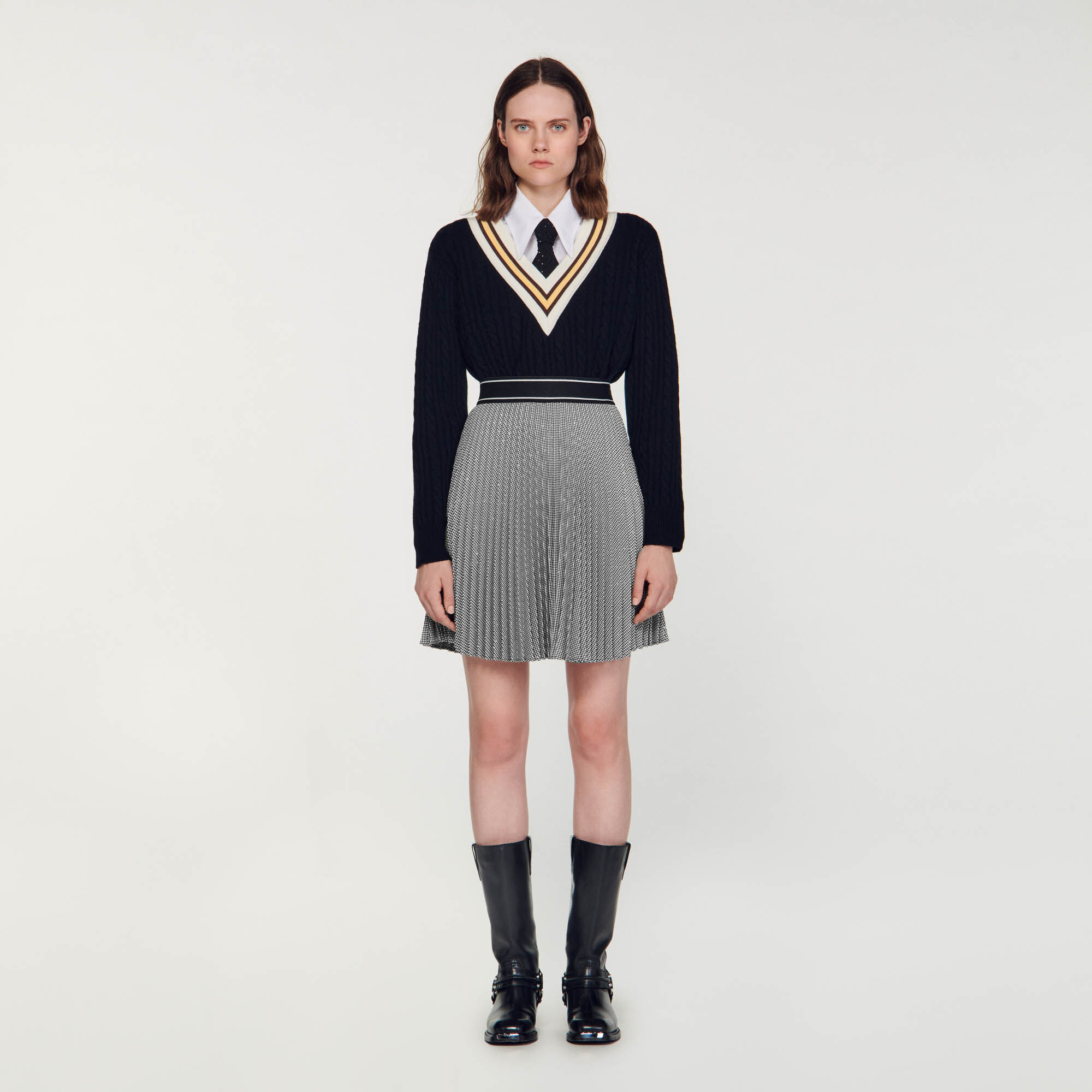 Black white shop grey pleated skirt