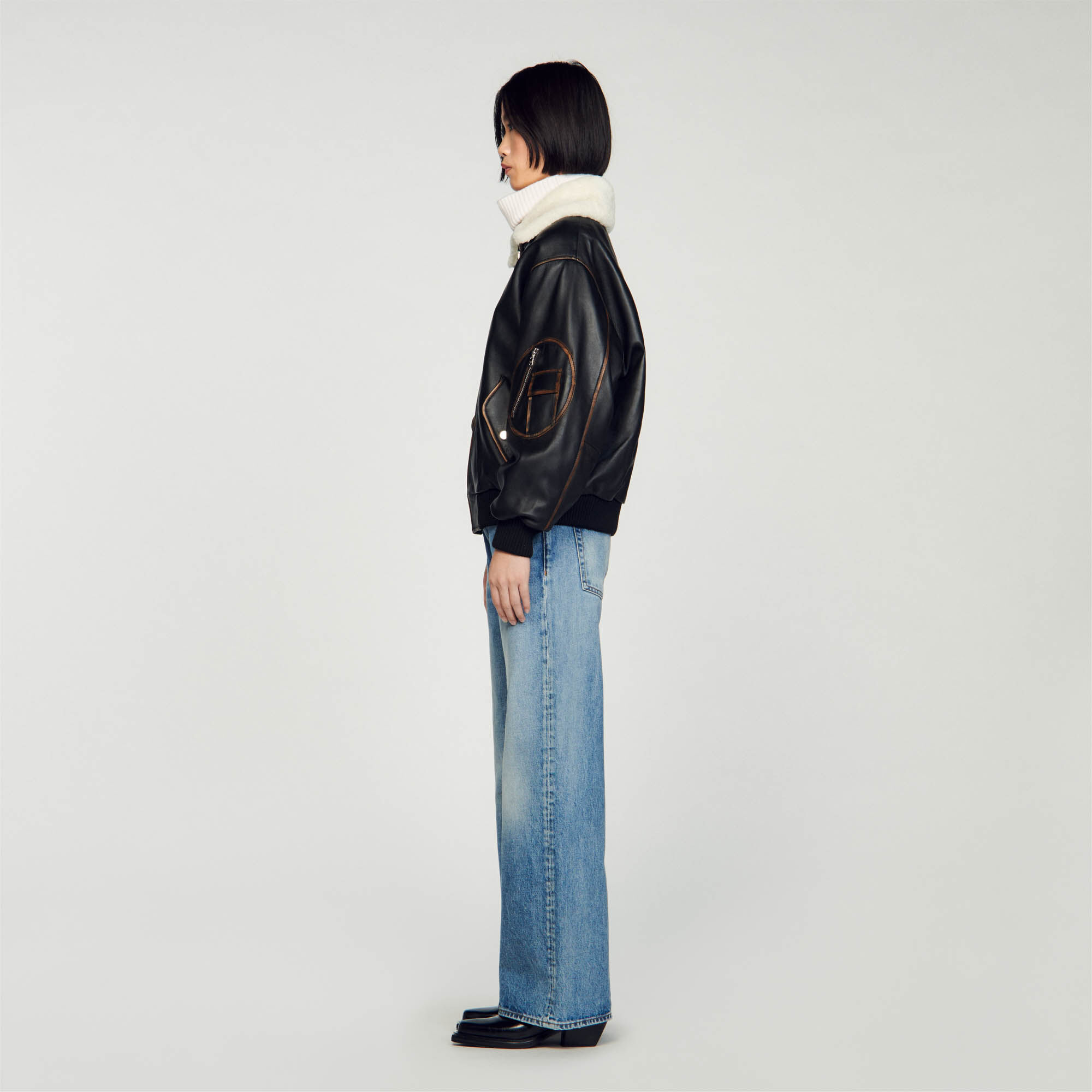 Leather bomber jacket