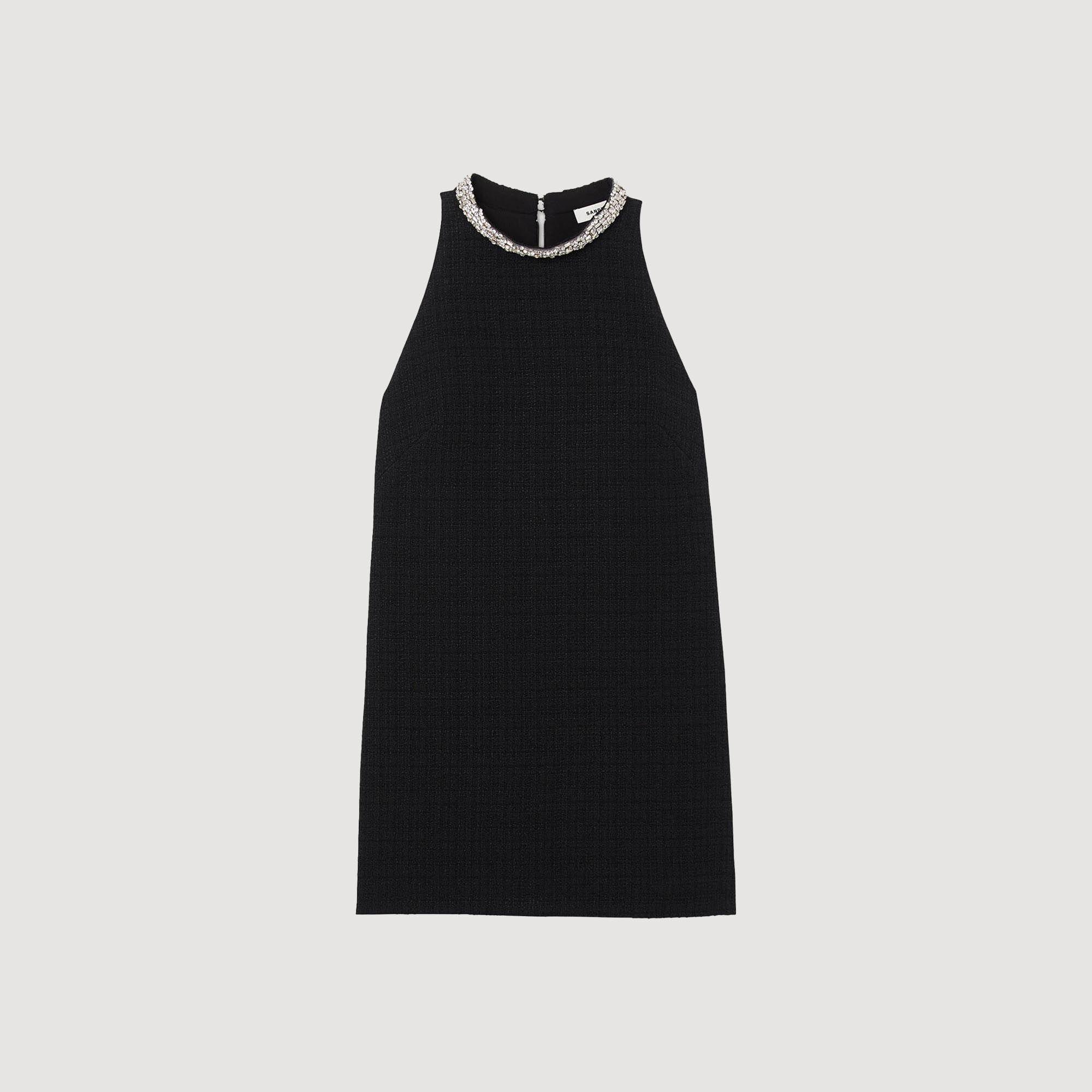 High collar black dress clearance