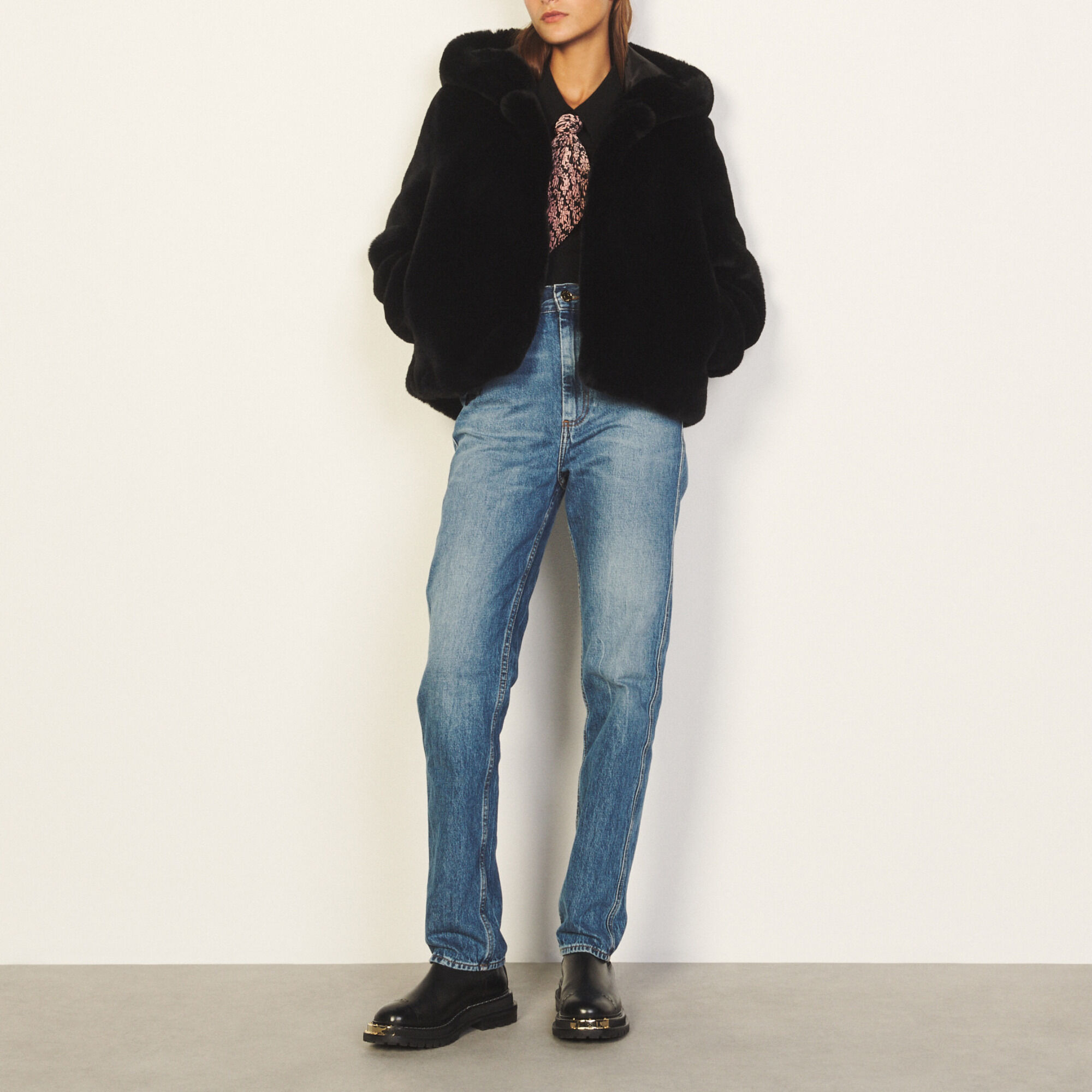 sandro fur hood coat