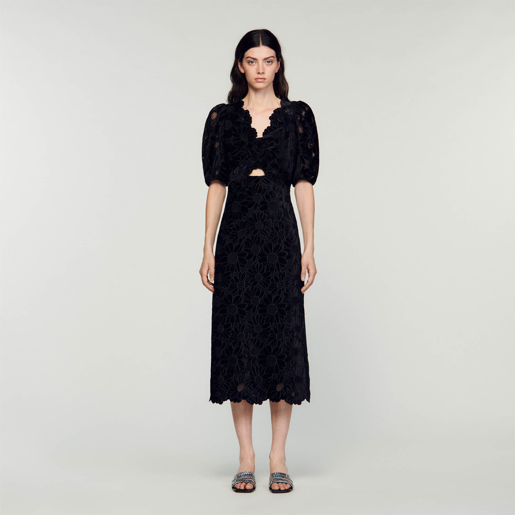 Sandro silk twill and lace dress deals