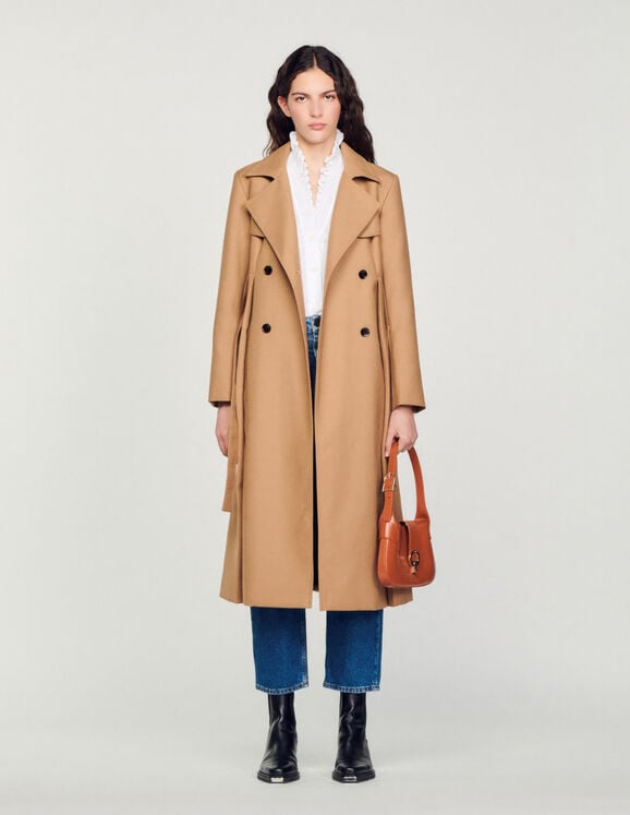 Long trench-style coat Camel Femme