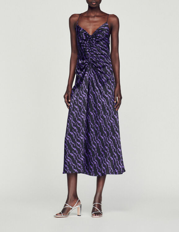 Long dress with narrow straps Black / Purple Femme