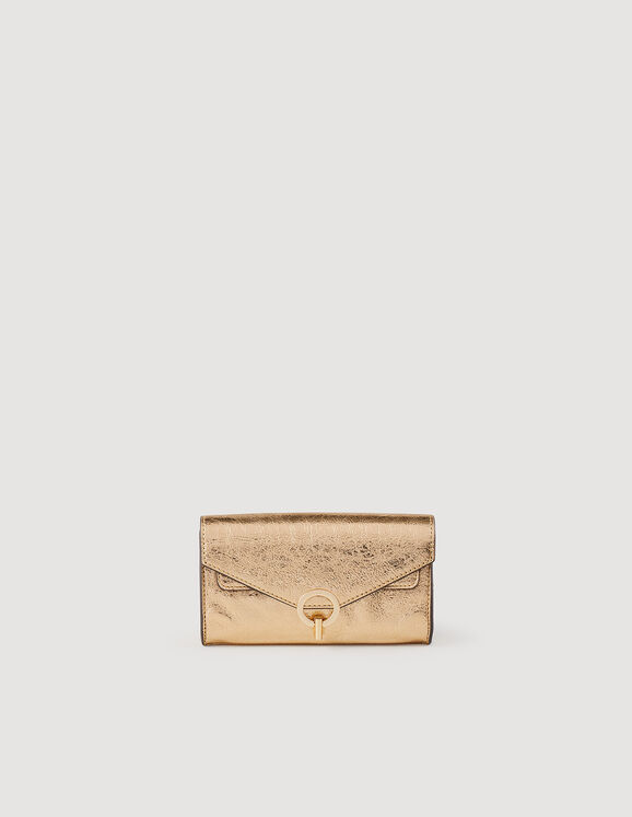 Gold leather clutch bag - All Bags - Sandro-paris.com