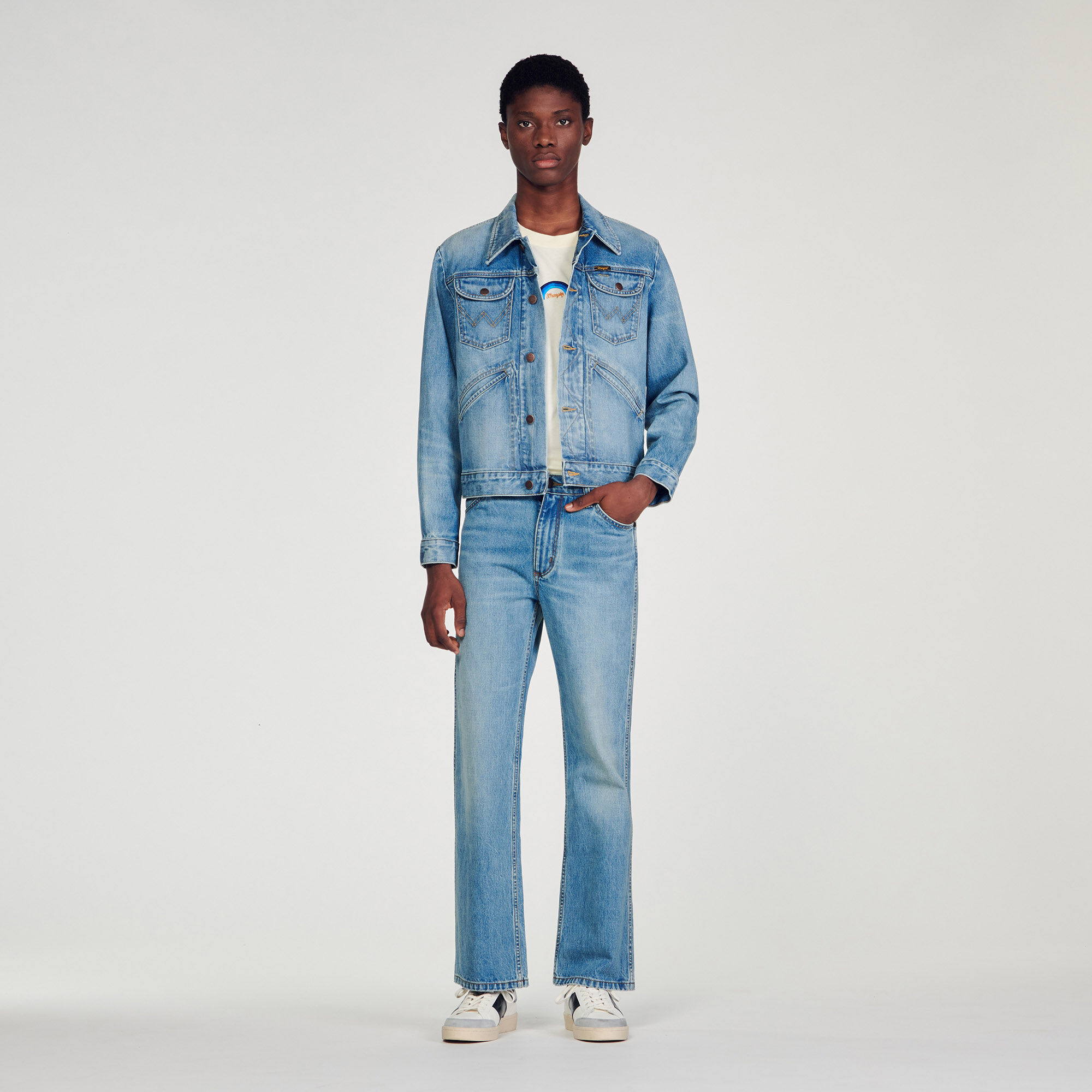 Mens faded denim jacket top