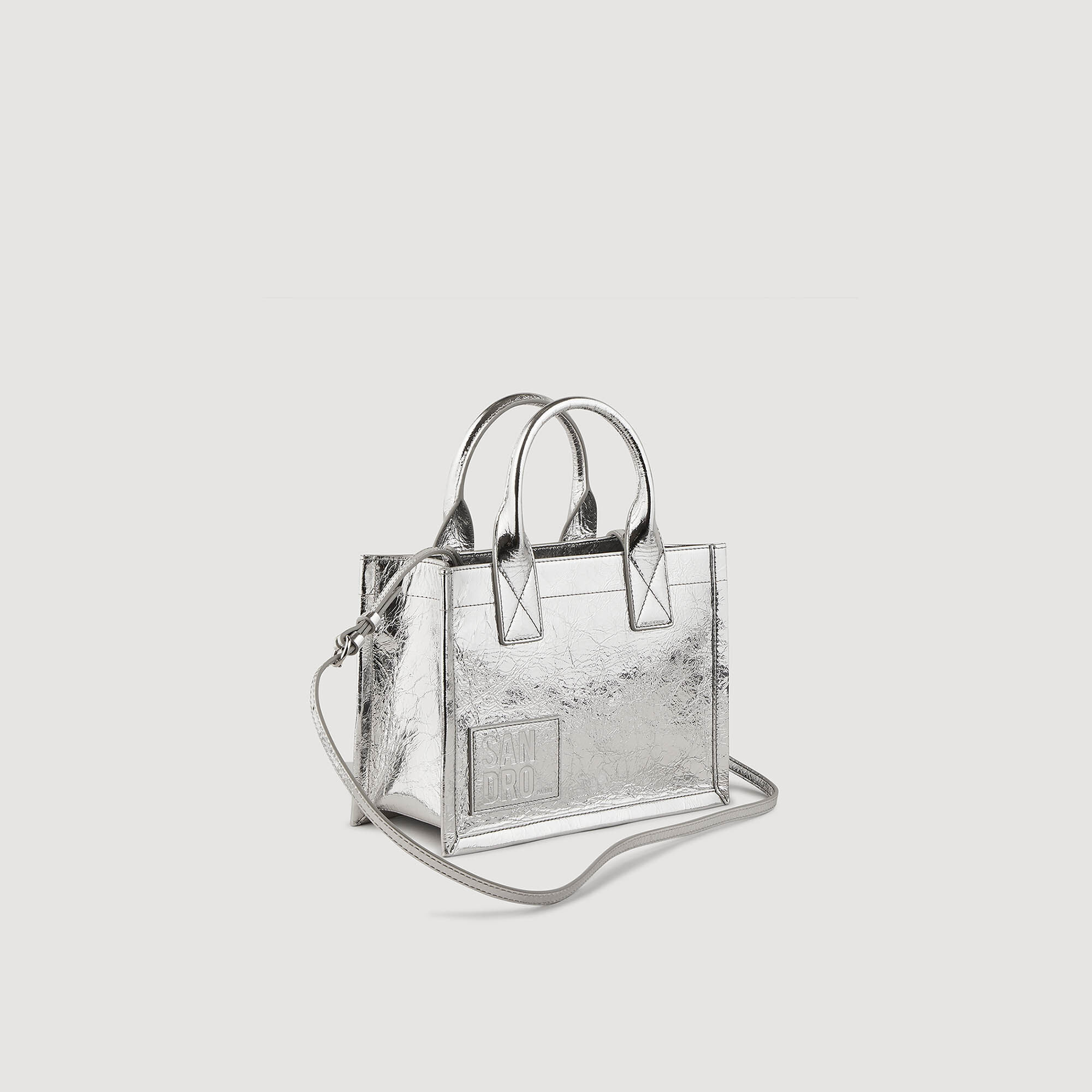 Silver metallic leather tote bag hotsell