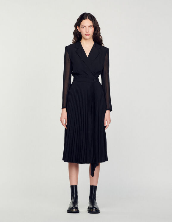 Dual-material long-sleeved dress - Dresses - Sandro-paris.com