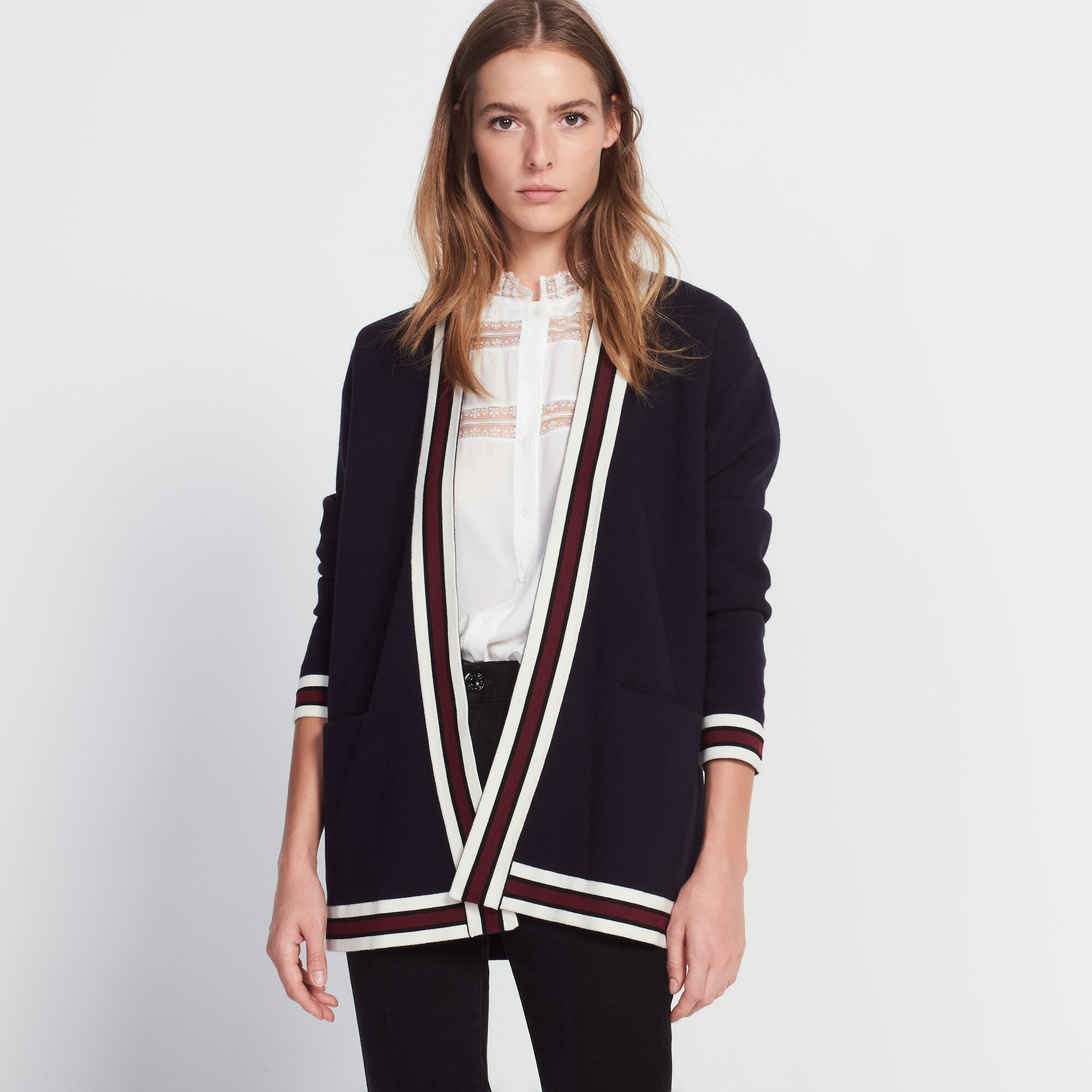 Long cardigan with contrasting bands FAnciennesCollections