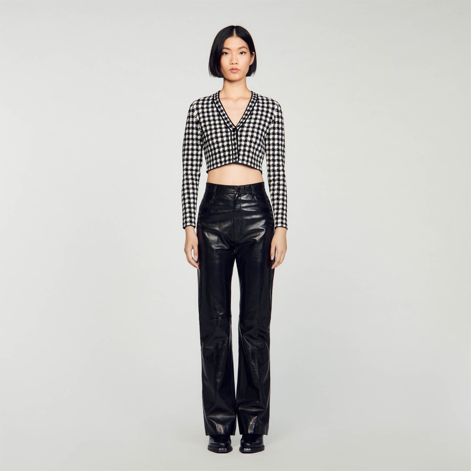 Cropped gingham knit cardigan Sweaters Cardigans Sandro