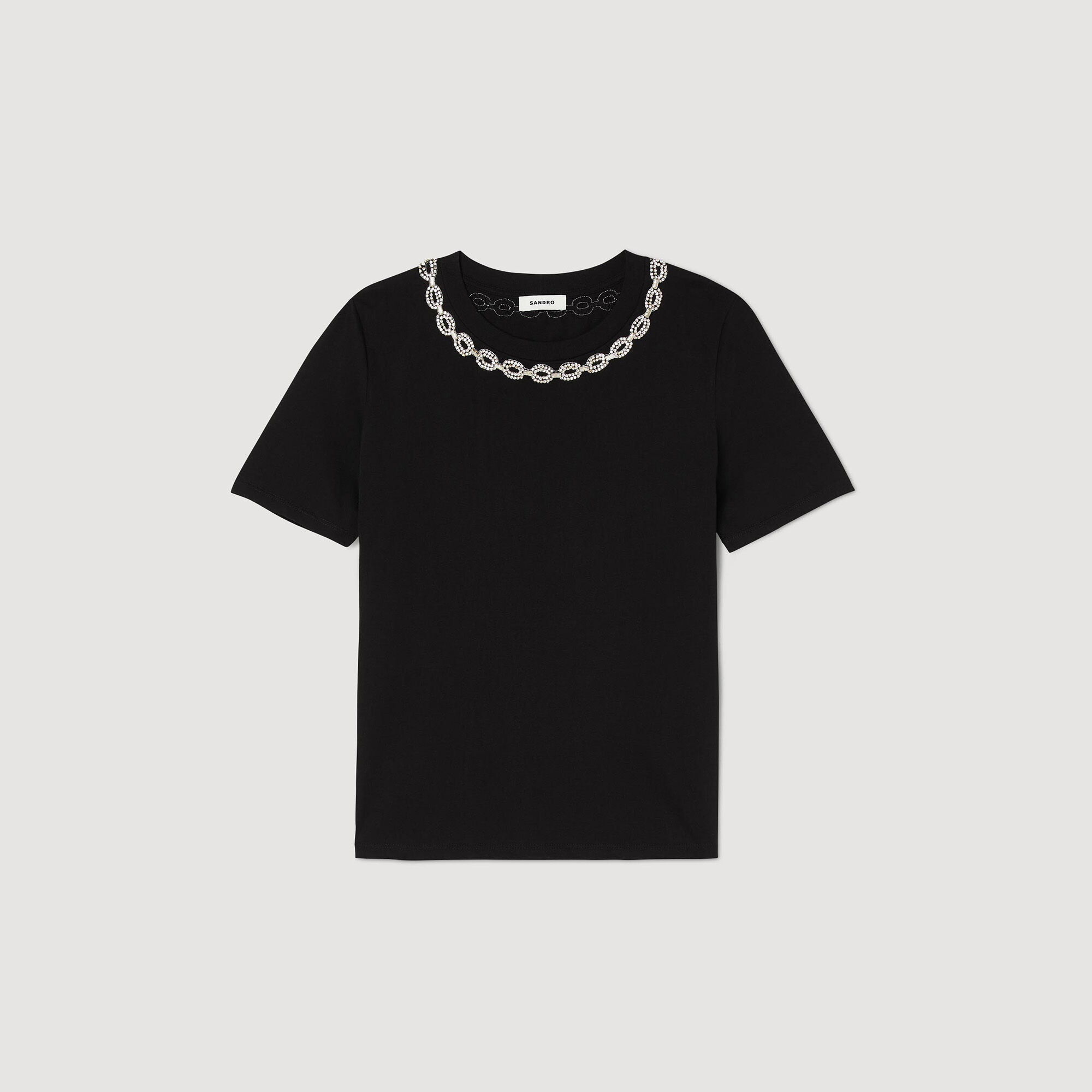 Organic cotton jewelled collar T shirt