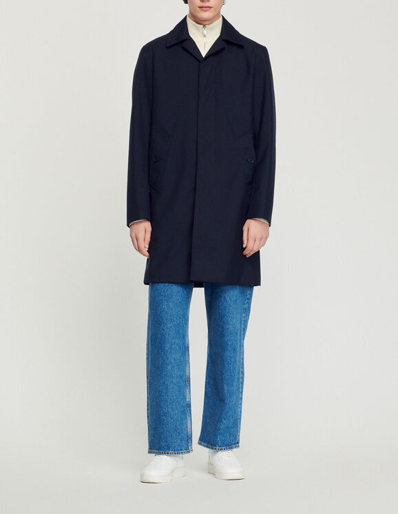 Technical fabric coat Navy Blue Homme