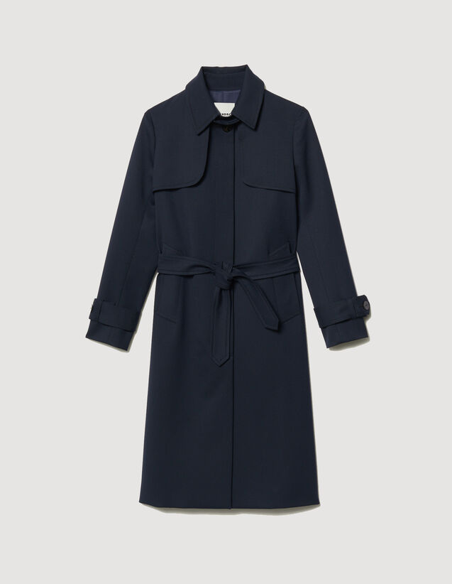 Trench Coat With Pleated Inset Coats, Navy Trench Coat With Hood