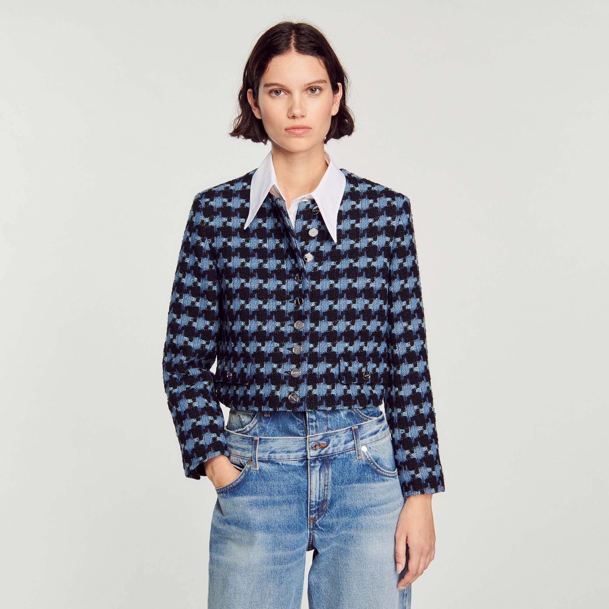 Cropped houndstooth tweed jacket Blazers Jackets Sandro