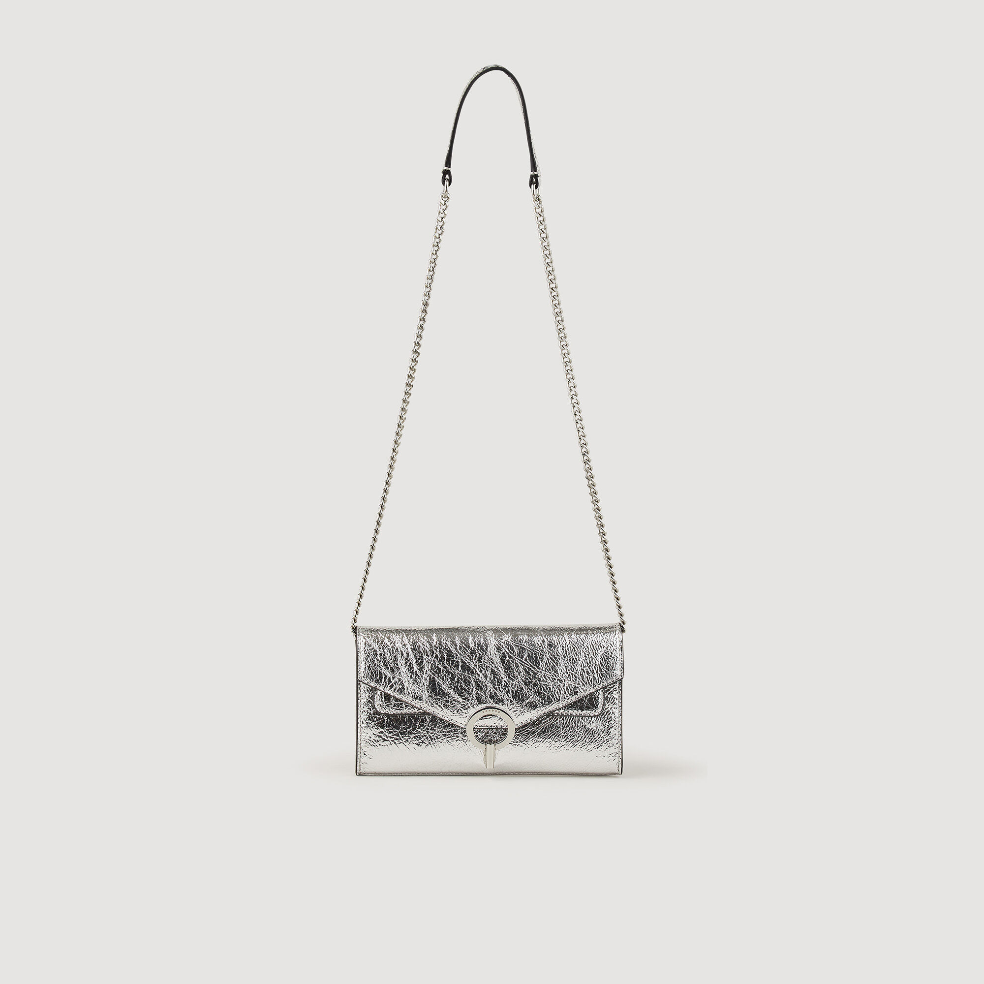 Metallic Silver Waida Wrist Strap Clutch Bag With Cross Body Handbag Chain  By Peter Kaiser At Walk In Style