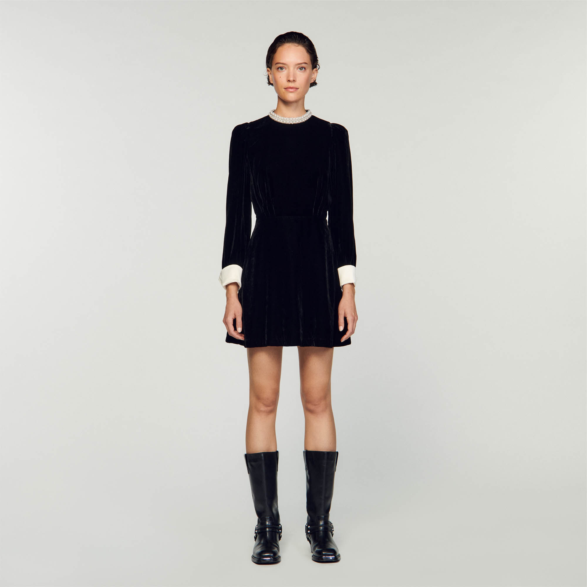 Black velvet short sleeve dress shop