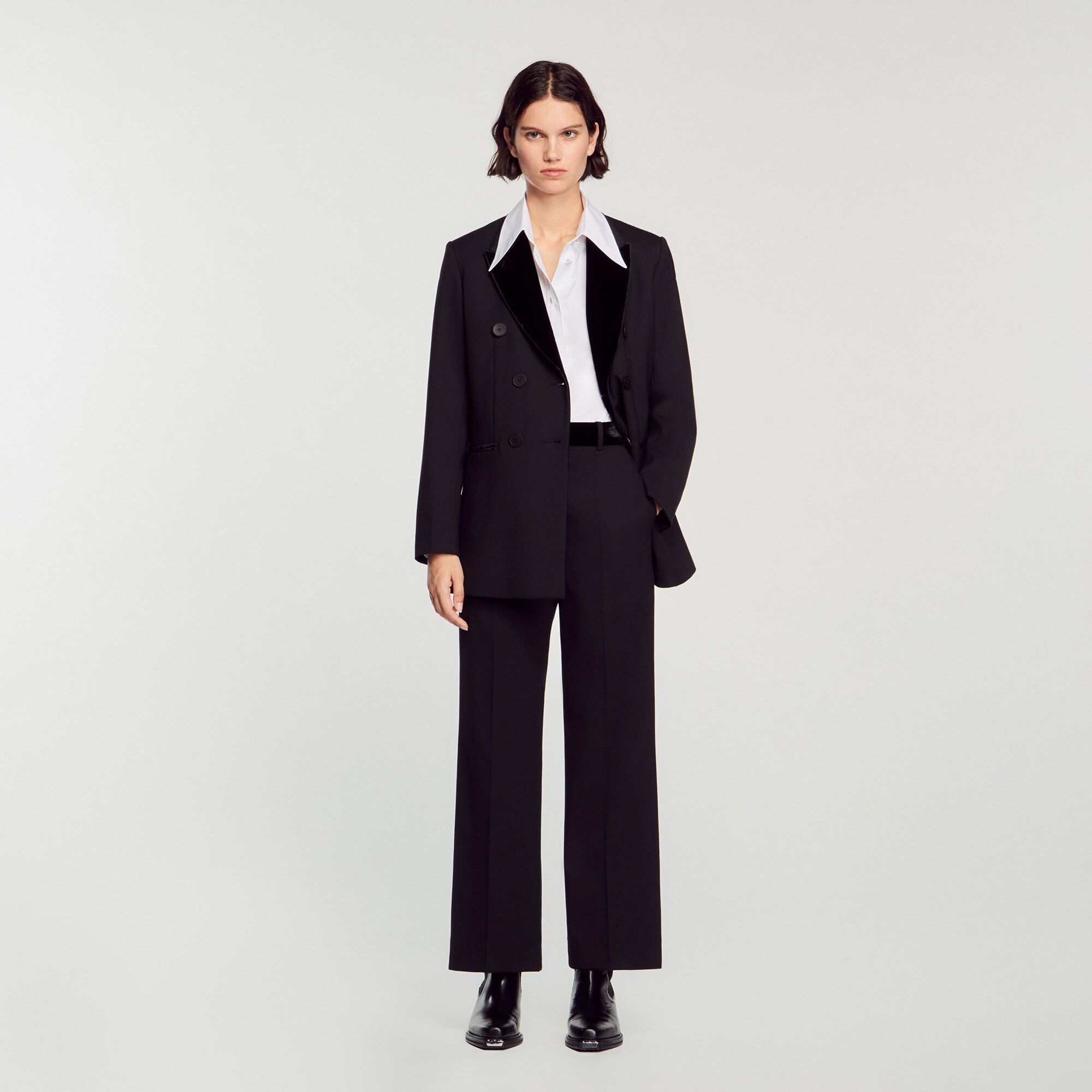 Jacket suit with wide-legged pants and lacing | INVITADISIMA