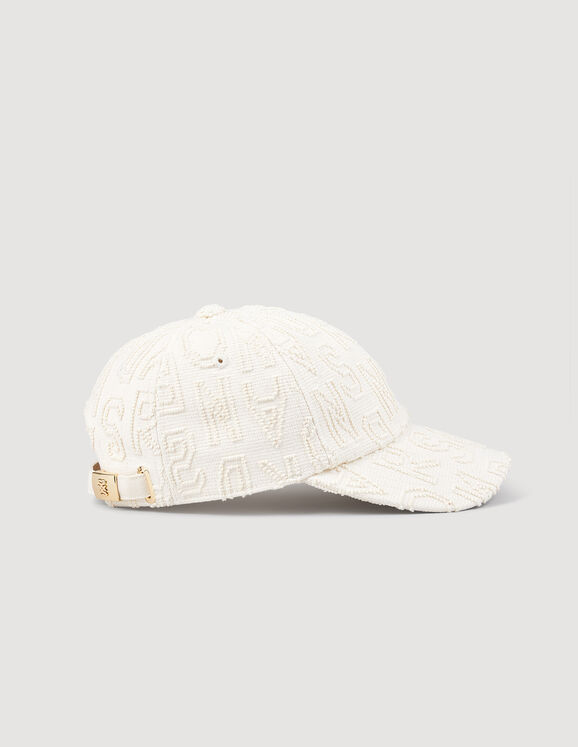 Cloth cap with embroidered letters Ecru Femme