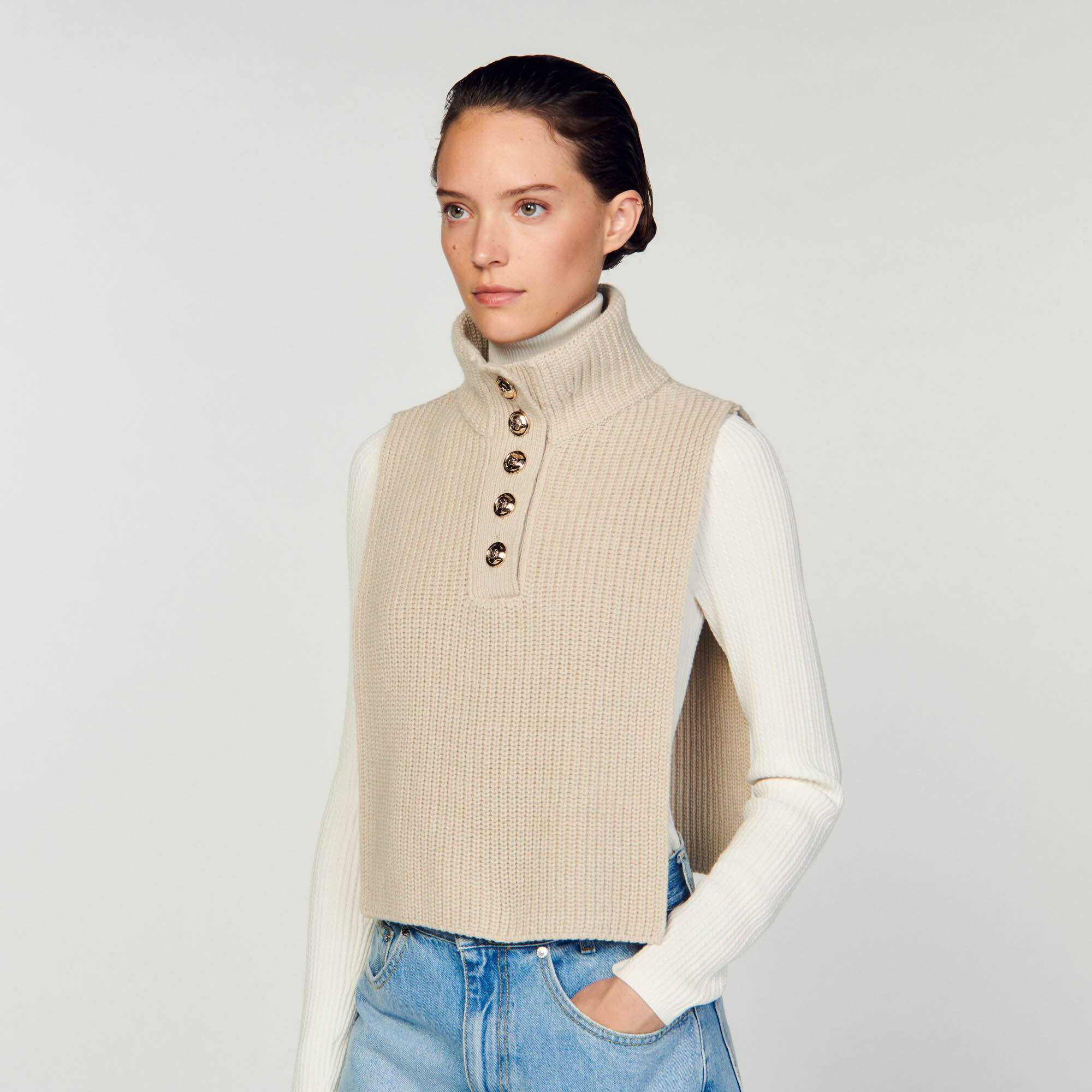 Button up high neck scarf