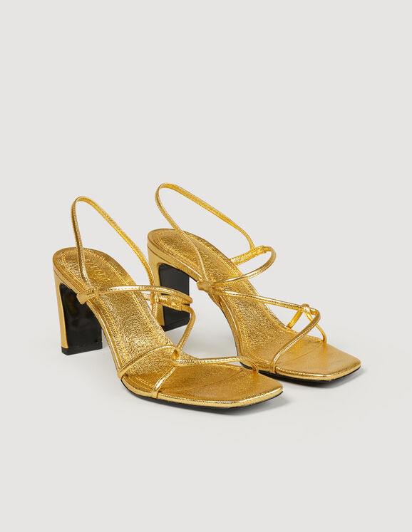 Embossed leather sandals Gold Femme