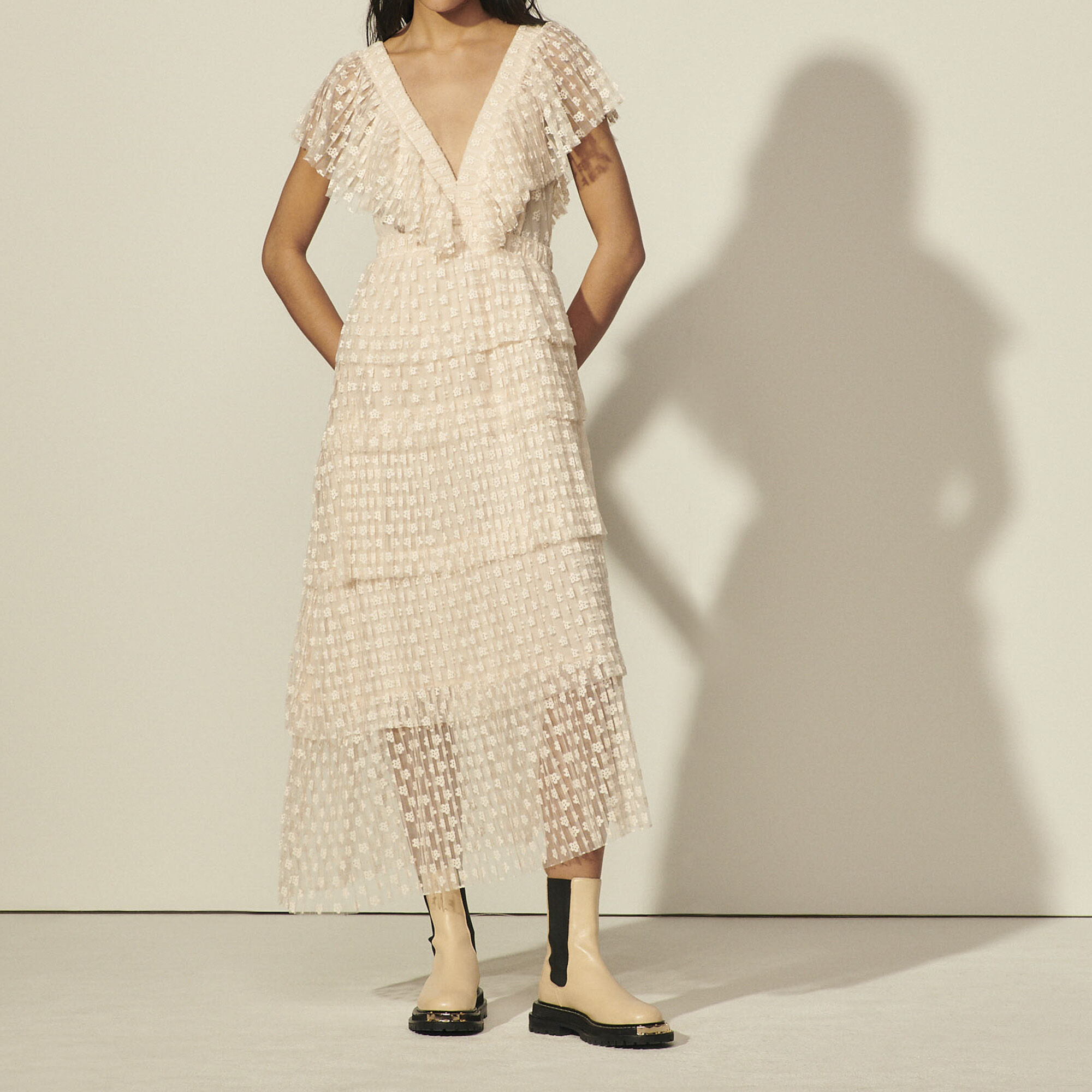 Sandro long pleated dress Clearance