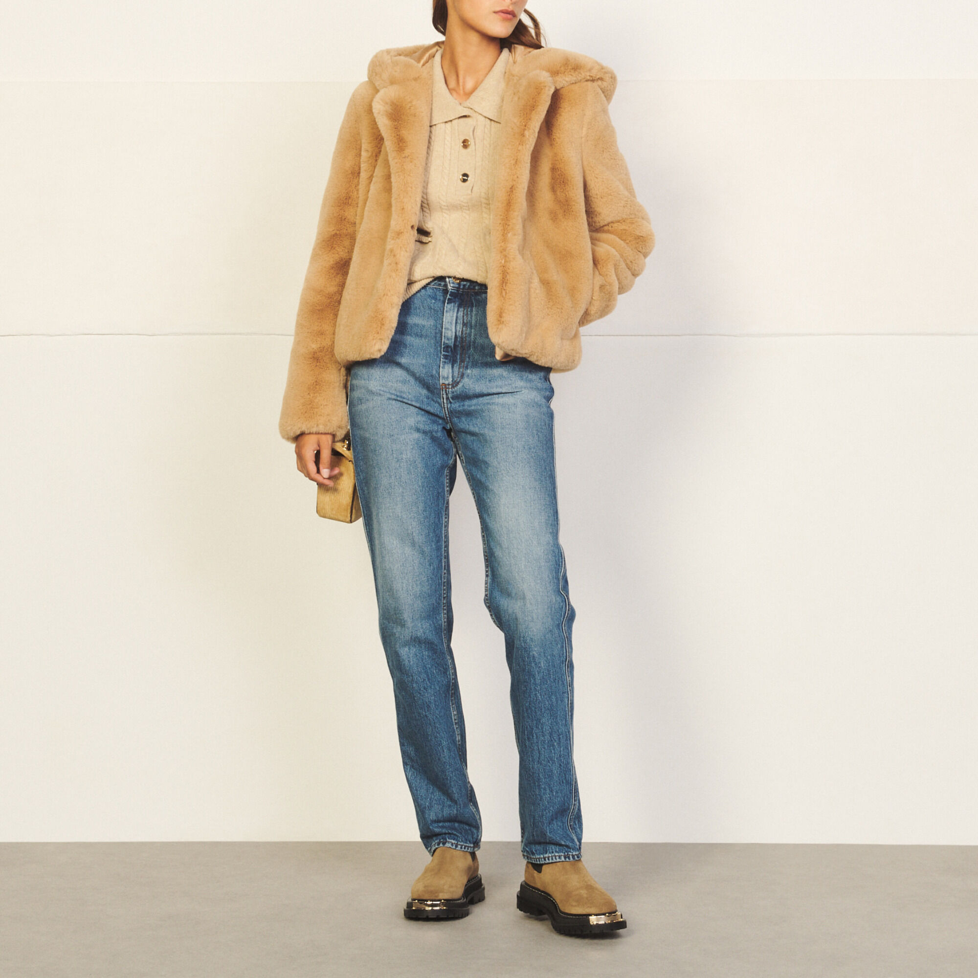 Sandro paris faux fur coat Clearance