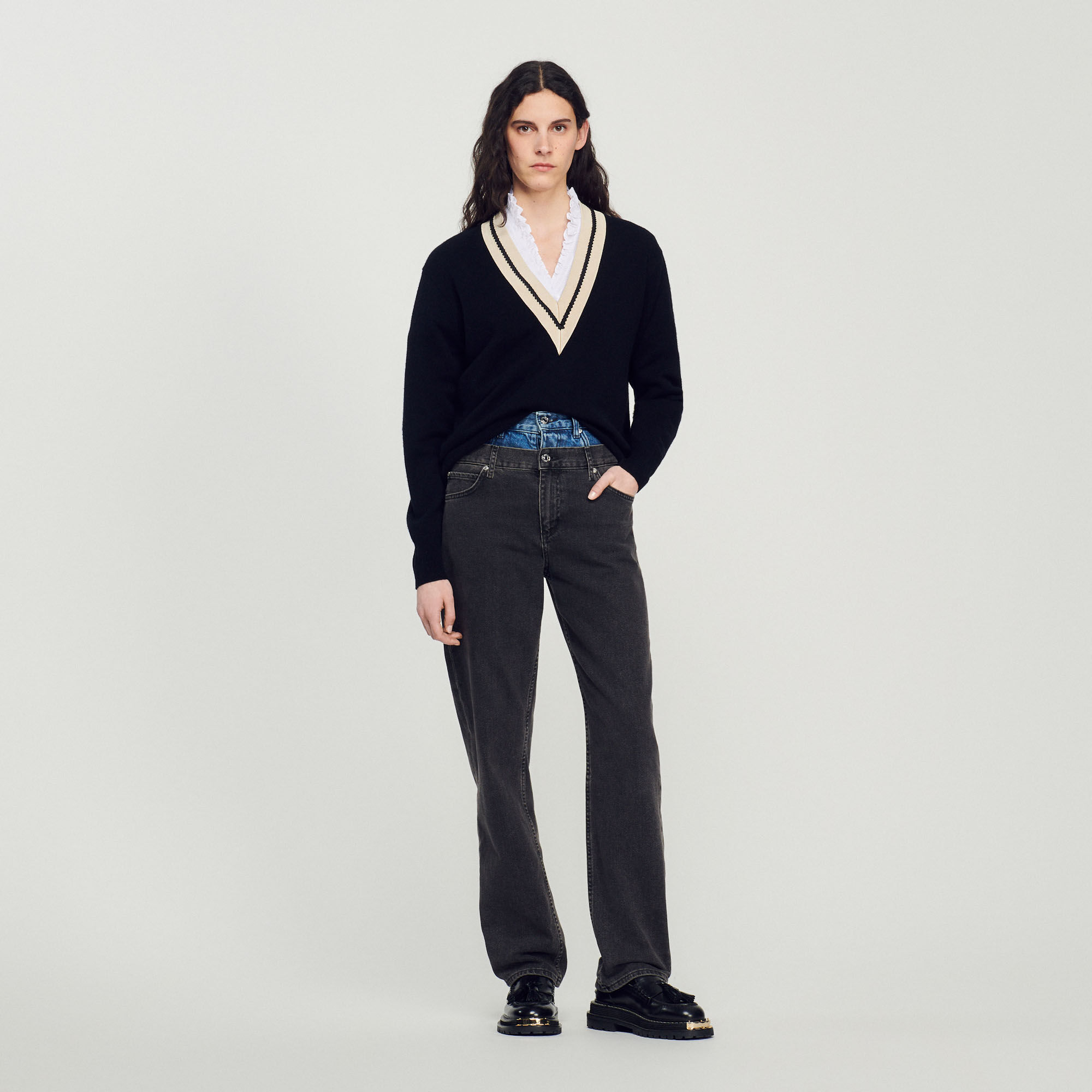 Sweater with contrasting V neck Sweaters Cardigans Sandro