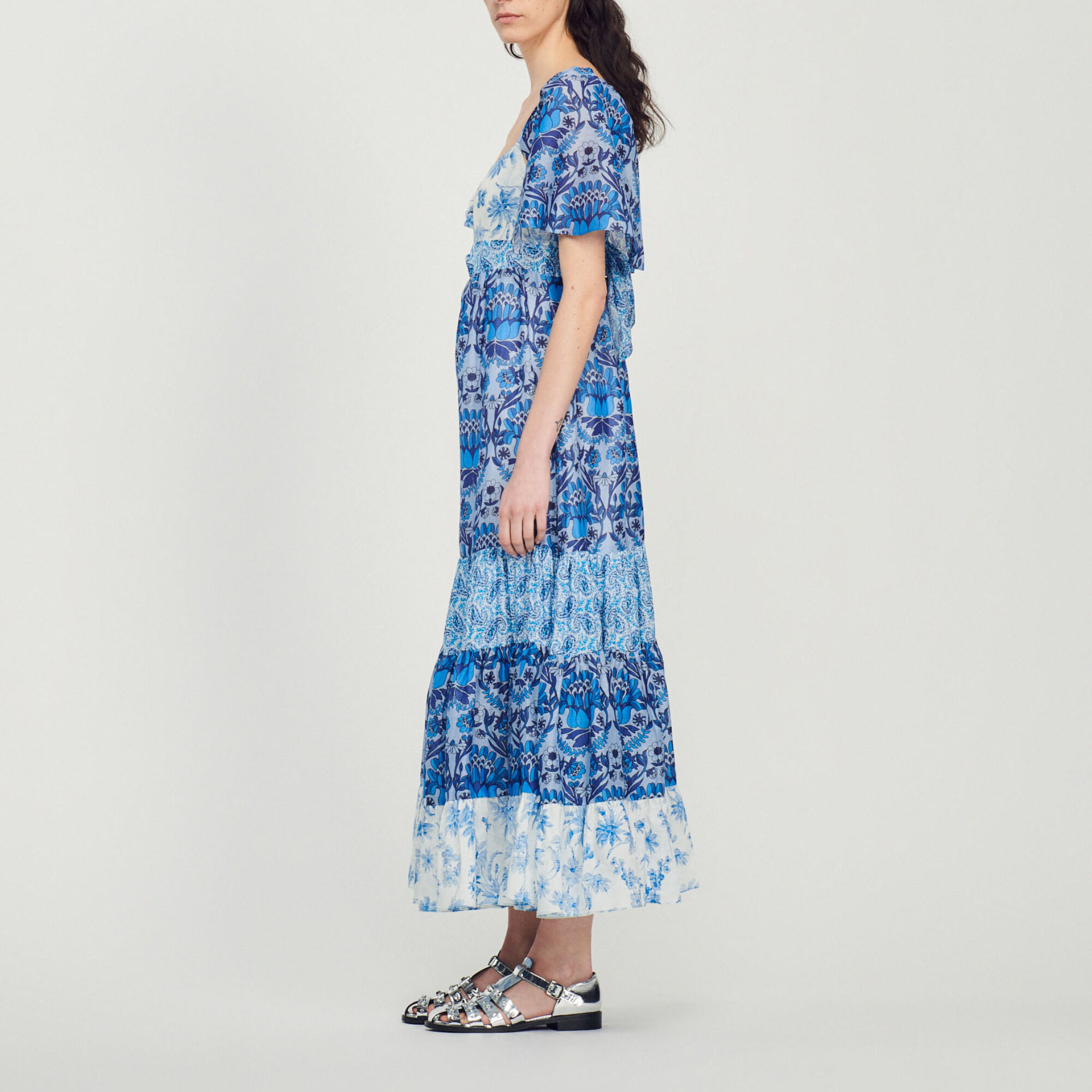 Long scarf print dress