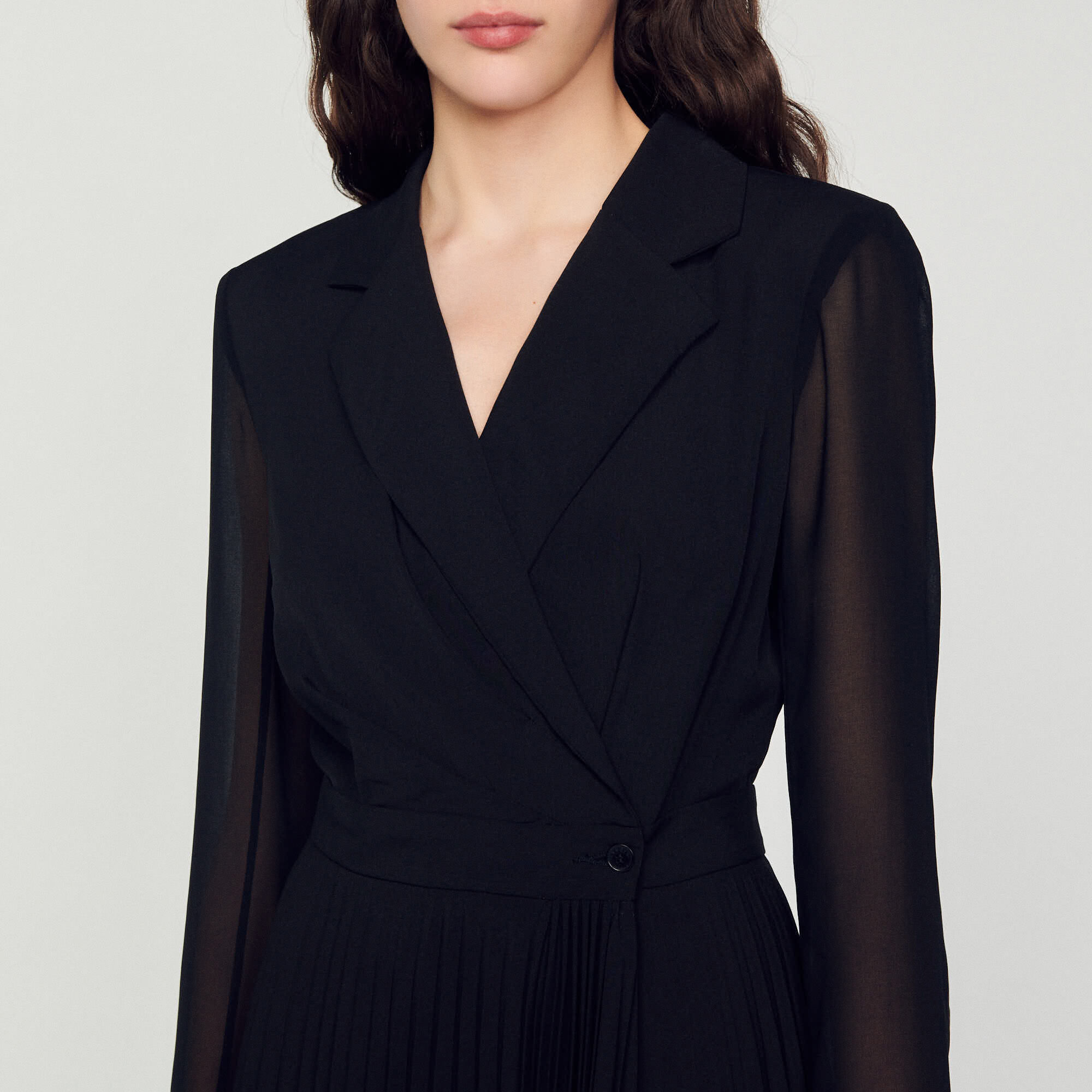 Dual material long sleeved dress Dresses Sandro paris
