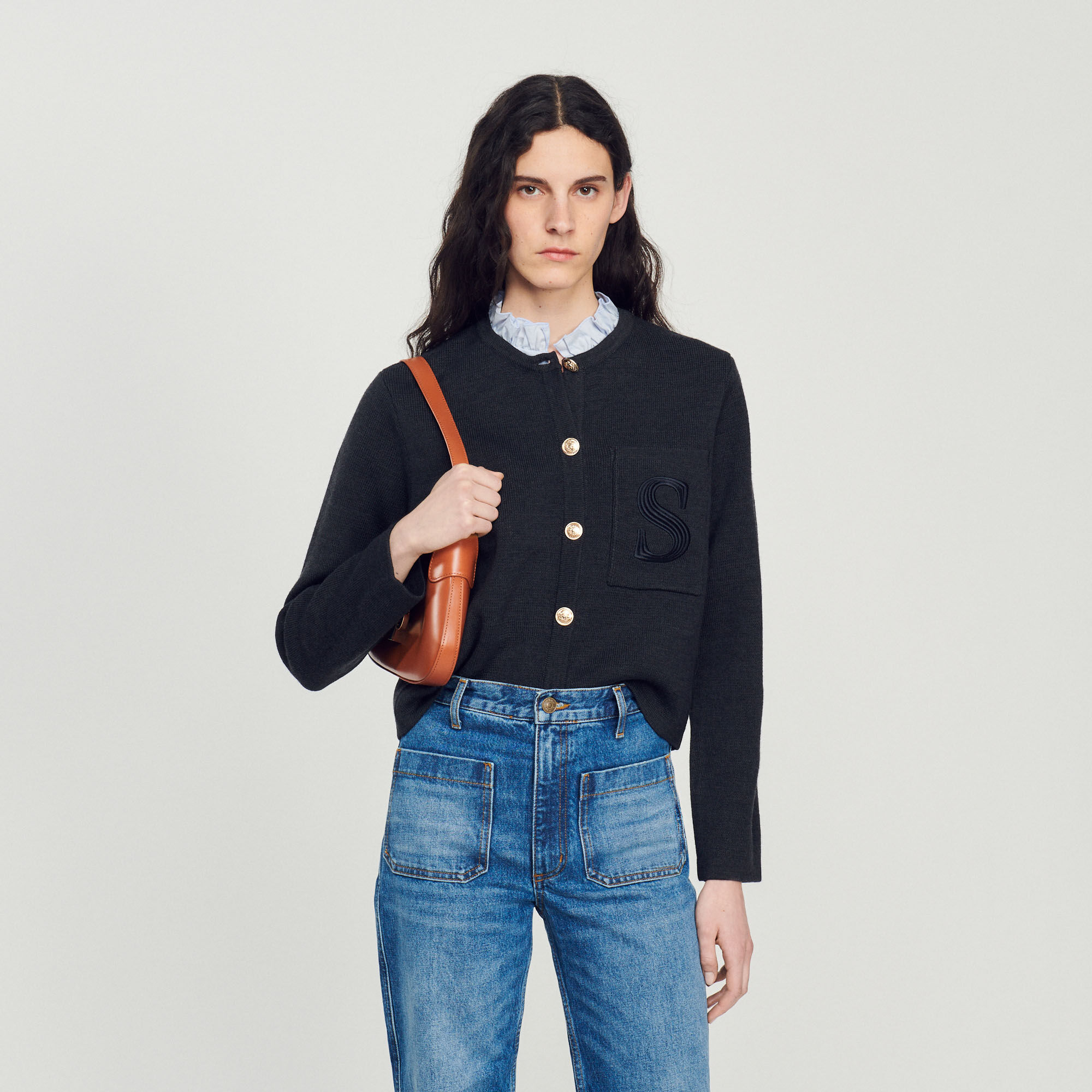 Sandro cardigan with 2025 embroidery on the back