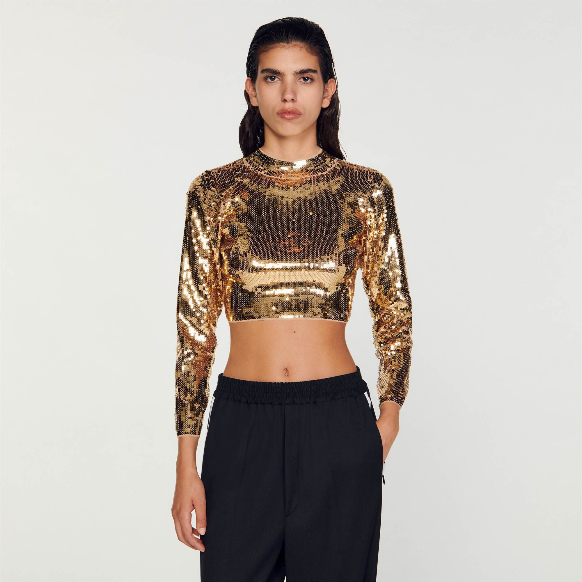 Cropped knit jumper with sequins More Responsible Sandro paris