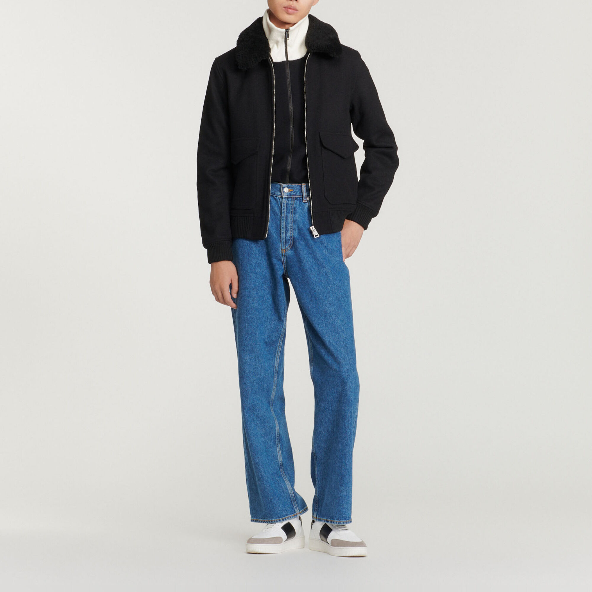 Sandro aviator jacket 2024 with sheepskin collar