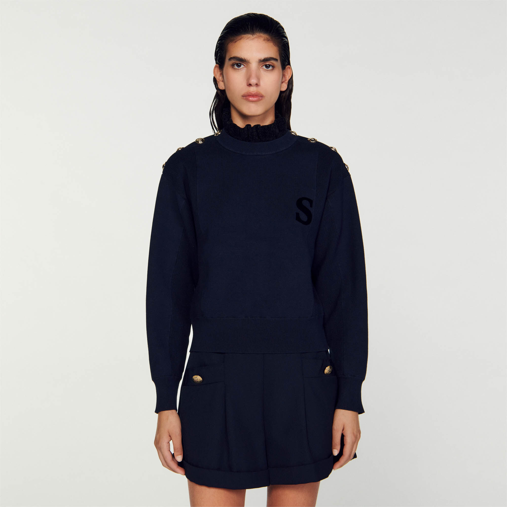 Cropped navy jumper best sale