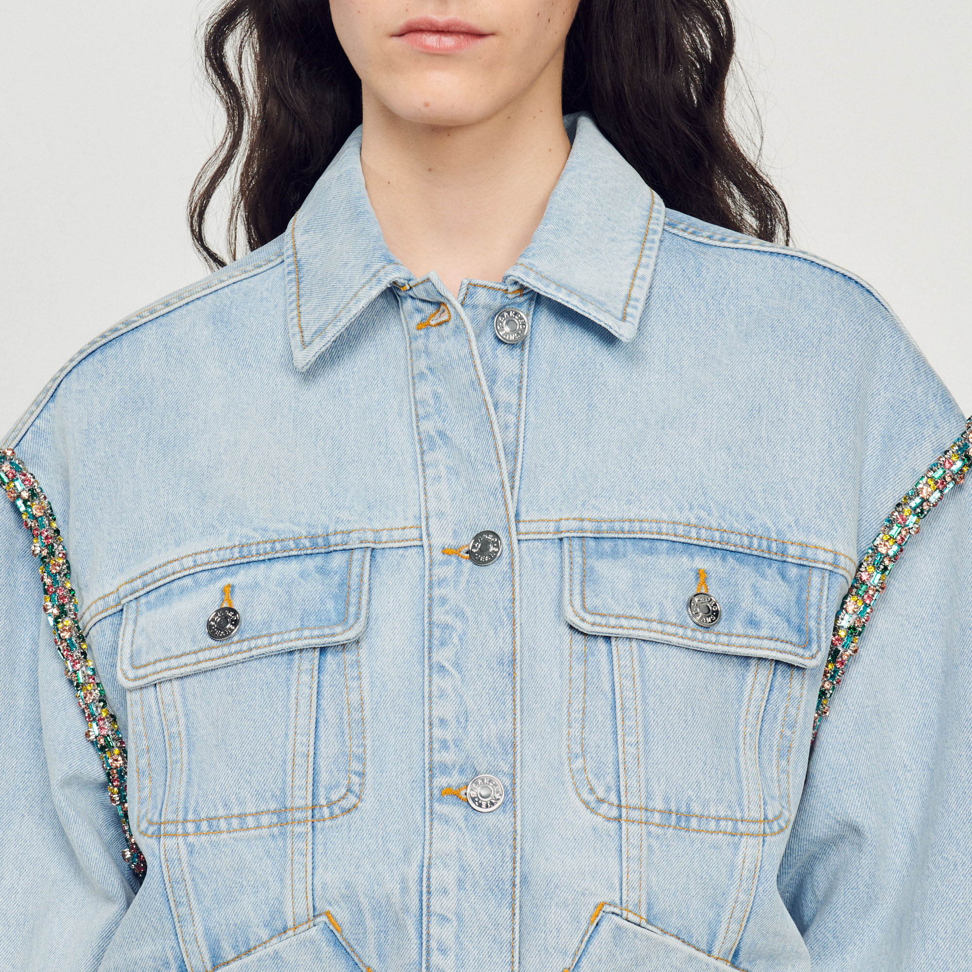Sandro paris denim jacket discount