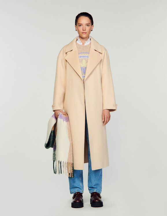 Double-breasted wool trench coat Beige Femme