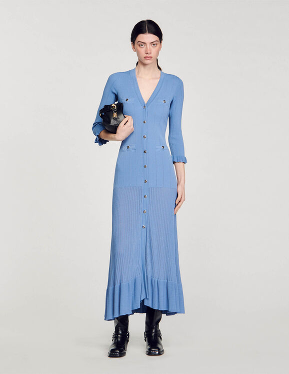 Long knitted dress Blue Femme
