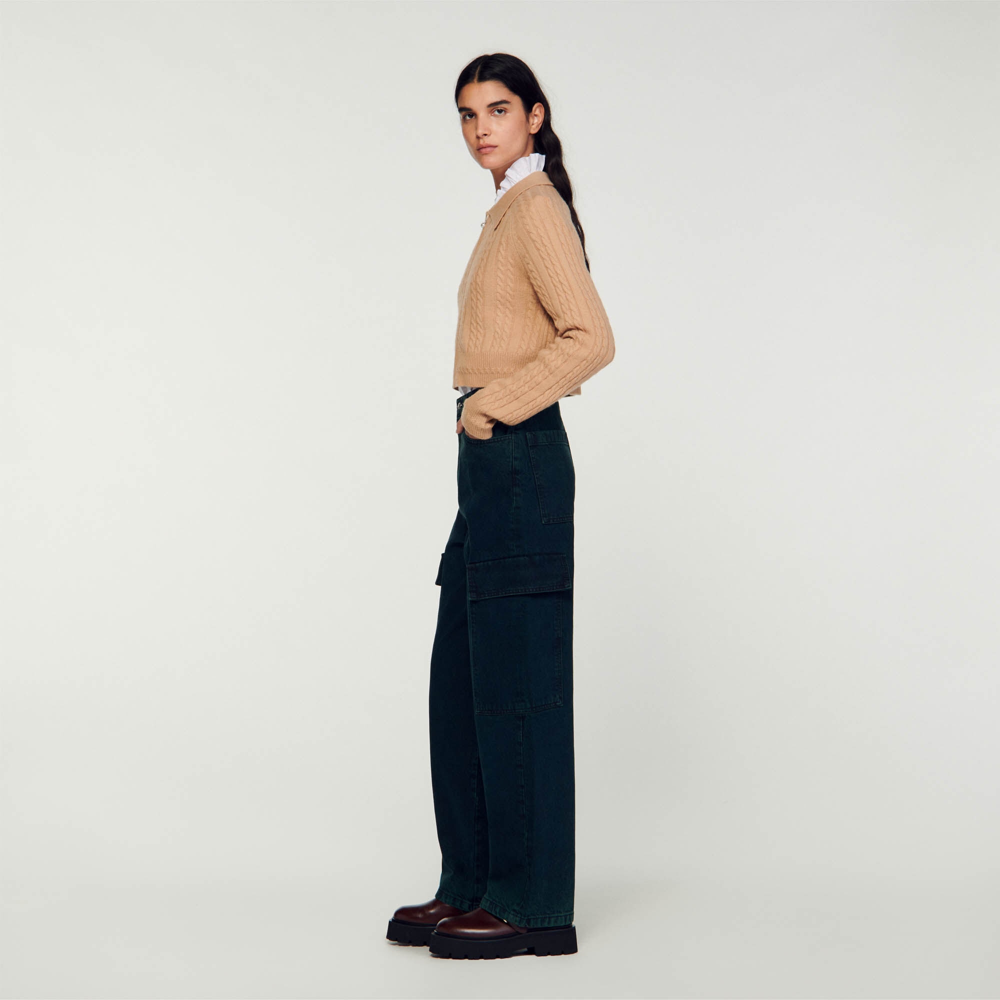 Sandro cropped cardigan store with shirt collar