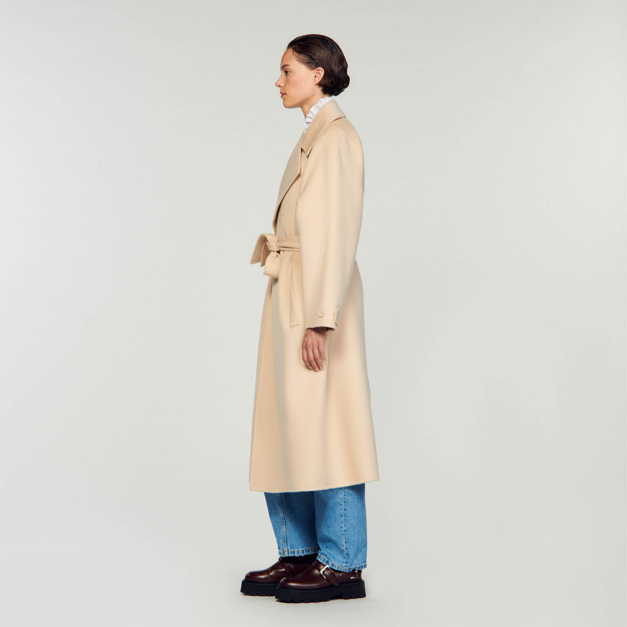 Double breasted wool trench coat