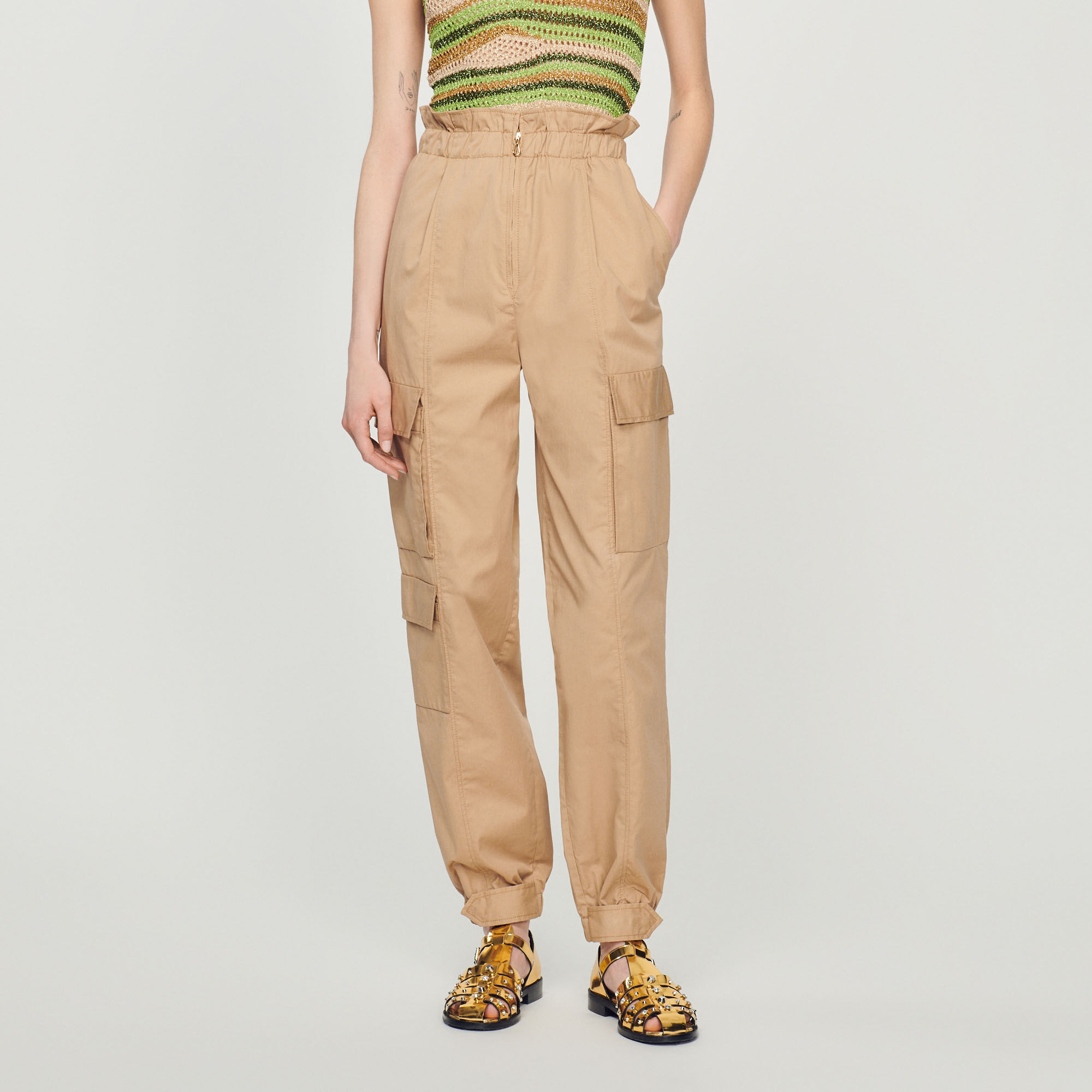 Taupe Low Rise Cargo Trousers  Xander  motelrockscom